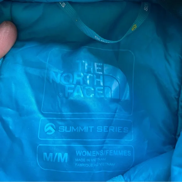 NORTH FACE DOWN SUMMIT SERIES HOODED INSULATED PARKA JACKET BLUE GREEN - Picture 5 of 8